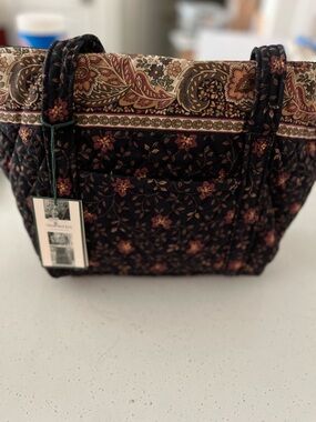 Vera Bradley Quilted Floral Tote in Black and Burgundy Accents